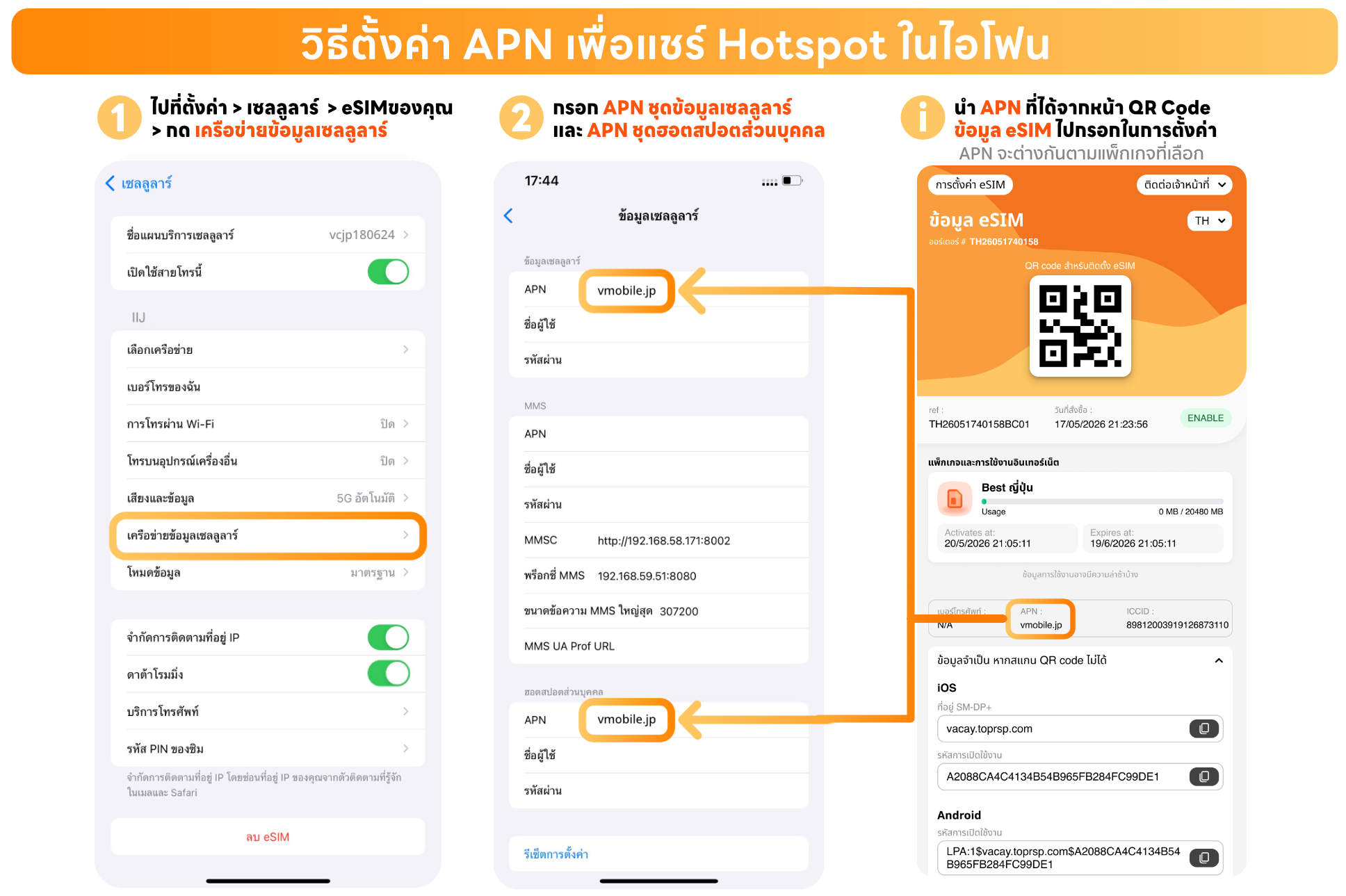 วิธีตั้งค่า APN ของ iPhone ไอโฟน ระบบ iOS - esim vacay