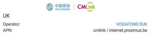 ซิมจาก cmlink ของ China Mobile รองรับ 2 เครือข่าย Vodafone และ Three UK